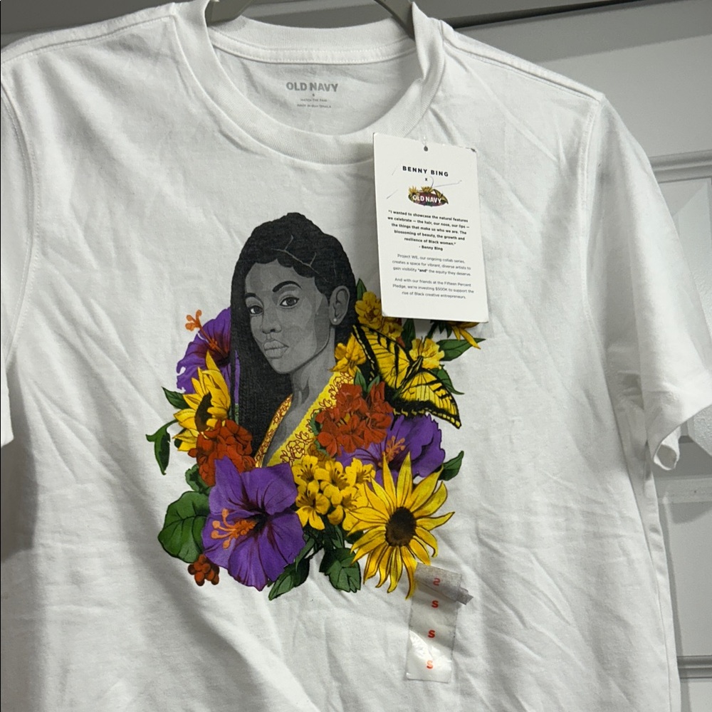 Old Navy White Tee with Colorful Floral Graphic